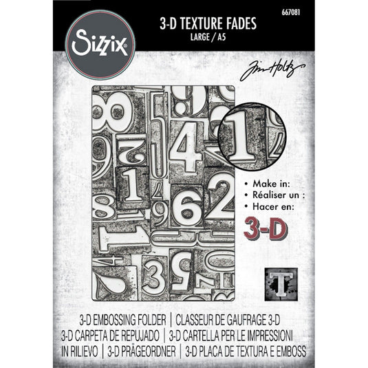 Sizzix • 3d texture fades embossing folder numbered large a5 by tim holtz