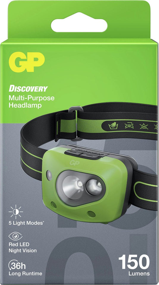 Gp discovery gpdishlch43bl027 led hoofdlamp werkt op batterijen 150 lm 36 h gpdishlch43bl027