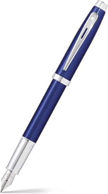 Sheaffer vulpen - 100 - glanzend blauw met chroom - penpunt m - inclusief convertor voor vulling - sf-e0933953