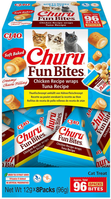 Inaba churu fun bites chicken wraps - kattensnack - tonijn 12x8 g