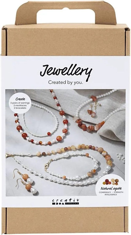 Creativ company hobbyset sieraden beige burnt orange wit parelmoer