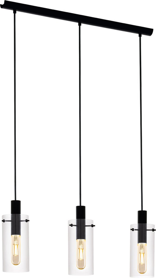 Eglo montefino - hanglamp - 3-lichts - e27 - zwart glas
