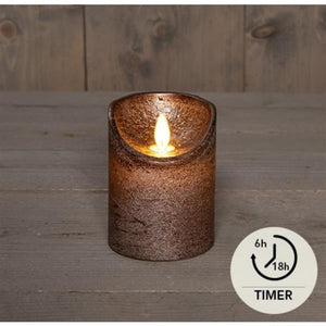Anna's collection led rustiek stompkaars wax bewegende vlam op 3xaaa batterij met timer 7,5x10cm brons