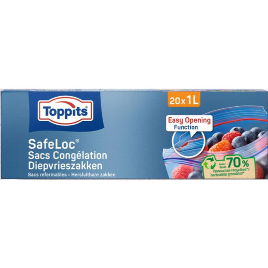 Toppits safeloc zip-diepvrieszakken 1l 20 stuks