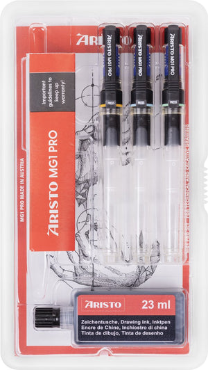 Aristo tekenpen - pro college - set 4-delig - lijnbreedte 0.25 0.35 0.50mm - fles 23ml inkt - ar-64303
