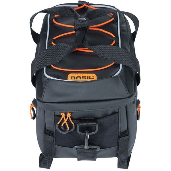 Afbeelding laden in galerijviewer, Basil Miles Bagagedragertas - sportieve fietstas voor heren en dames - zwart oranje - waterdicht - 7 liter

