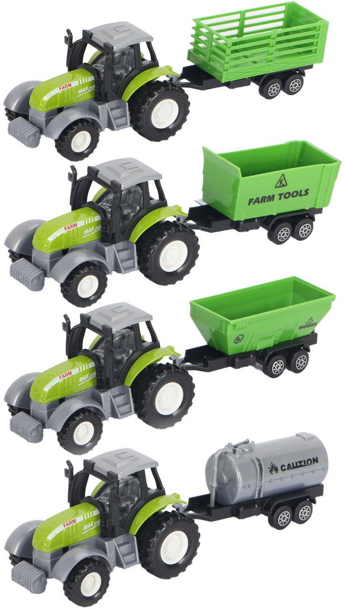 Afbeelding laden in galerijviewer, Lobbes speelgoed bv die-cast groene trekker met aanhanger en pull-backfunctie
