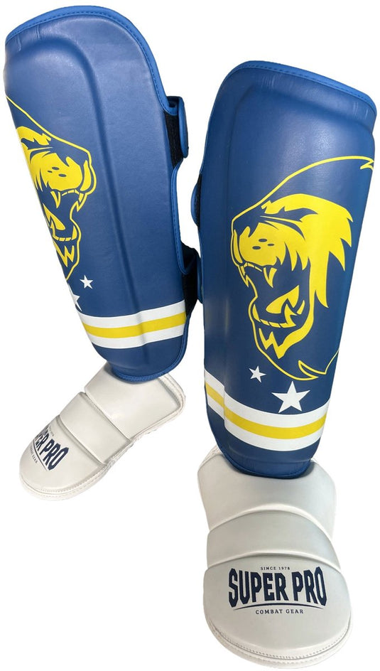 Super pro combat gear scheenbeschermer nations curacao pu blauw - geel - wit m