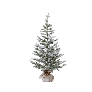 Decoris kunstkerstboom mini met sneeuw in jute zak ø50xh100cm
