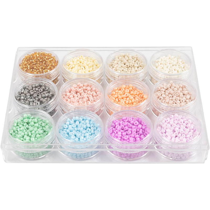 Load image into Gallery viewer, Creativ company https: www.cchobby.nl rocailles-d-3-mm-afm-8-0-gatgrootte-0-6-1-0-mm-pastelkleuren-12x17-gr-1-doos
