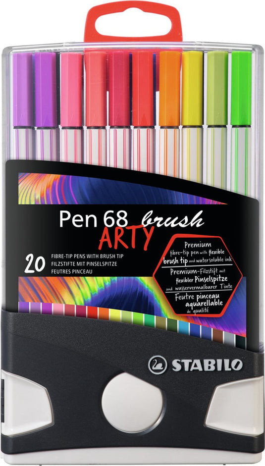 Stabilo pen 68 brush - premium brush viltstift - met flexibele penseelpunt - colorparade met 20 verschillende kleuren
