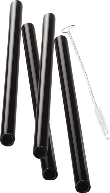 Gefu future glazen rietjes zwart – 18 cm – set van 4 – inclusief reinigingsborstel