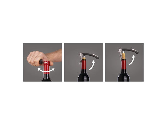 Vacu vin dubbele kurkentrekker zwart – kelnersmes – 3-in-1 kurkentrekker met foliemes en flesopener