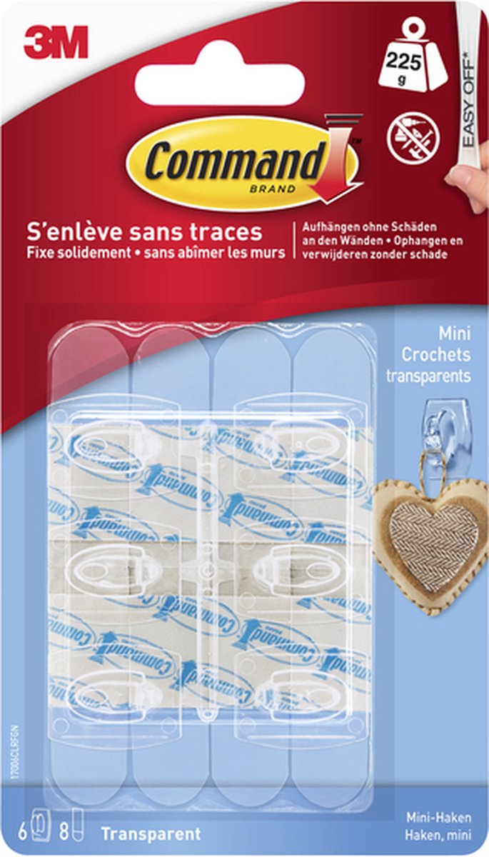 Laden Sie das Bild in Galerie -Viewer, 3m command decohaak, small, draagvermogen 225 gram, transparant, blister van 6 stuks
