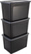 Iris clearbox opbergbox - 70l - kunststof - zwart grijs - set van 3