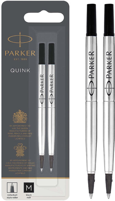 Parker inktnavulling voor rollerballpen | zwarte quink inkt | 2 stuks
