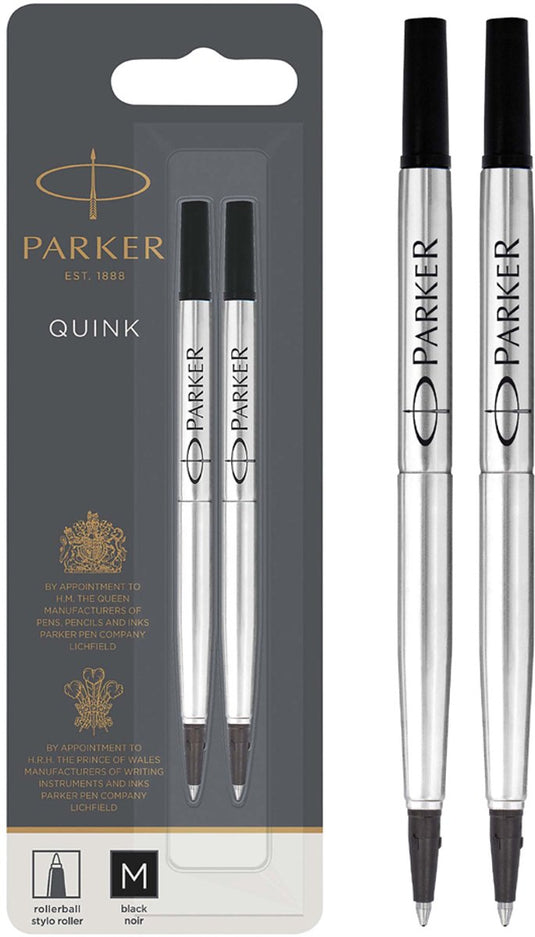 Parker inktnavulling voor rollerballpen | zwarte quink inkt | 2 stuks