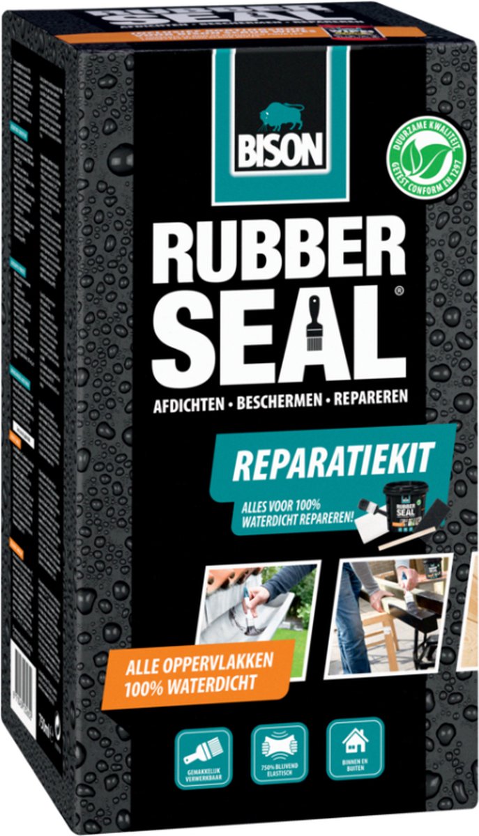Afbeelding laden in galerijviewer, Bison rubber seal reparatiekit - reparatieset met coating op rubberbasis voor het afdichten, dakgoot repareren, waterdicht maken, beschermen en repareren, binnen en buiten, 750ml pot
