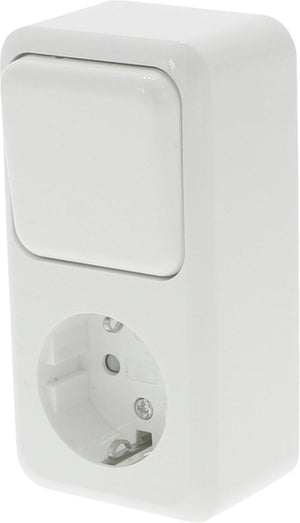 Q-link - wandcontactdoos - opbouw - 1-voudig stopcontact - 1-voudig wisselschakelaar - randaarde - kinderbeveiliging - polarwit