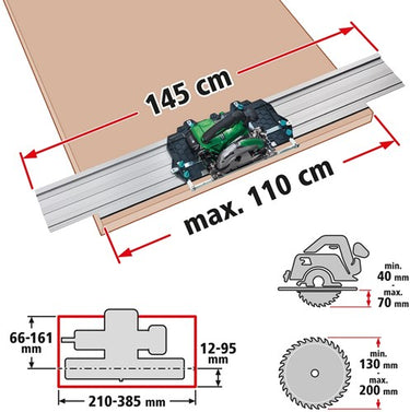 Wolfcraft - geleiderail universeel voor cirkelzaag 1450mm - zaaggeleider- fks 145 geleidingssysteem voor invalzaag - 6913000