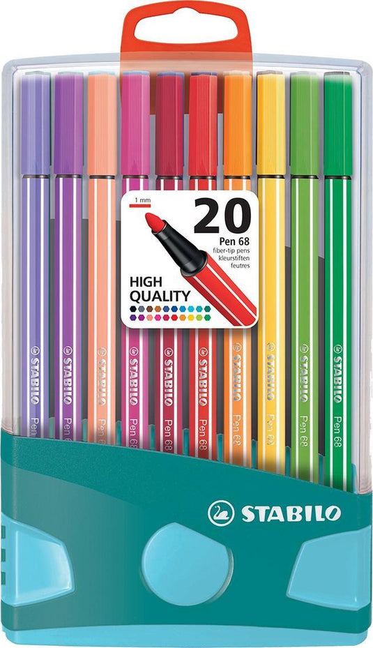 Stabilo pen 68 - premium viltstift - colorparade - licht blauw turquoise - set met 20 verschillende kleuren