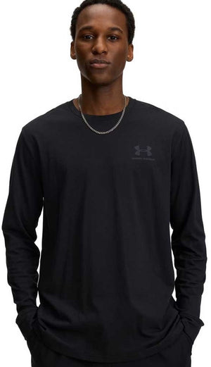 Under armour ua sportstyle left chest ls-blk heren sportshirt - zwart - pitch grijs