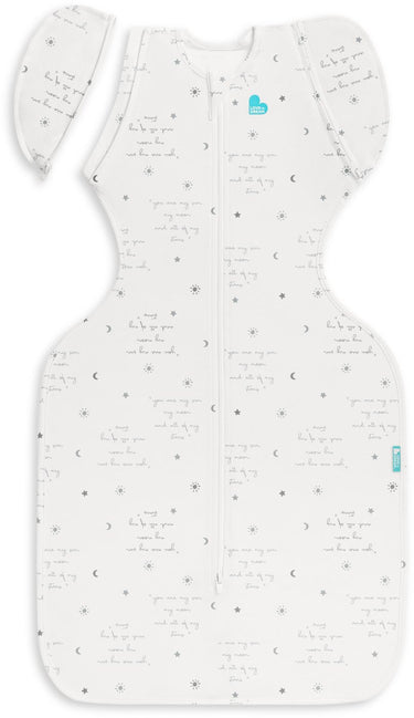 Love to dream ™ babyslaapzak swaddle up™ - inbakeren afbouwen - baby 4-6 maanden - 6-8.5 kg - zomer - wit met tekst