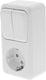 Q-link - wandcontactdoos - opbouw - 1-voudig stopcontact - 2-voudig serieschakelaar - randaarde - kinderbeveiliging - polarwit