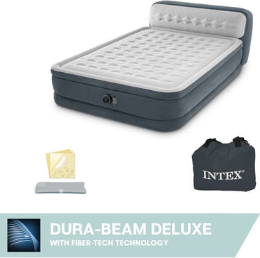 Intex queen ultra plush headboard luchtbed met ingebouwde pomp - 203x152x46cm