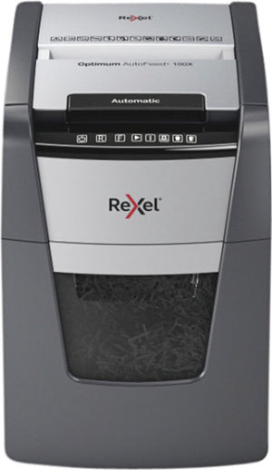 Rexel optimum autofeed+ 100x fluisterstille papierversnipperaar - p4 snippers - automatische invoer tot 100 vel - 34l - zwart