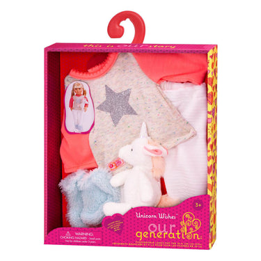 Outfit pyjama voor poppen 45cm - eenhoorn