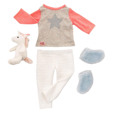 Outfit pyjama voor poppen 45cm - eenhoorn