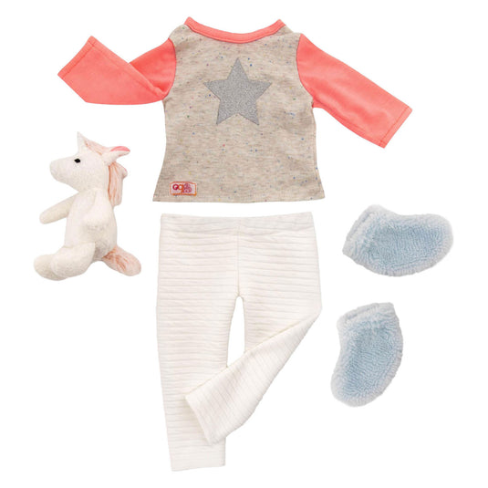 Outfit pyjama voor poppen 45cm - eenhoorn