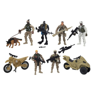 Rc soldier foe speelfiguren set 6 soldaten, hond en 2 motorfietsen
