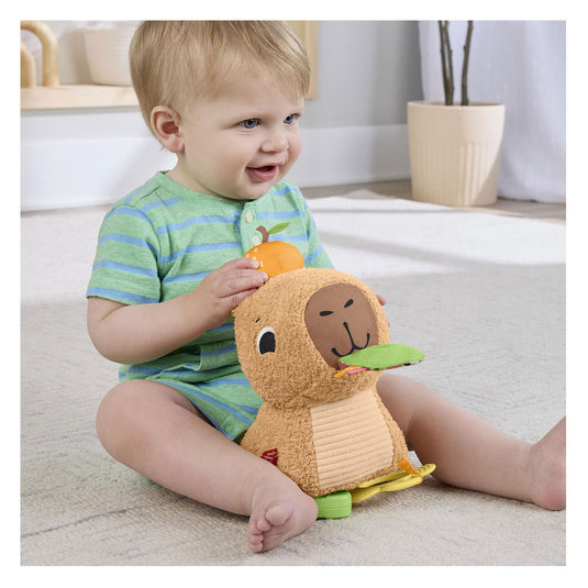 Fisher-price snackende capibara knuffel - zintuiglijk speelgoed met bijtring en rammelaar