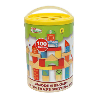 Houten blokken in ton met vormenstoof - 100st.