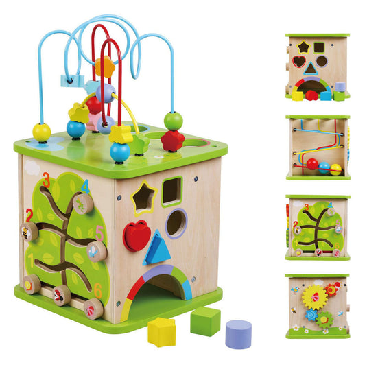 Activiteitenkubus met kralenspiraal - 25x25x45cm