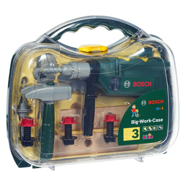 Klein toys bosch mini 16-delige speelgoed gereedschapskoffer - boormachine, hamer, zaag, steeksleutel en gereedschap accessoires - incl. licht- en geluidseffecten - groen
