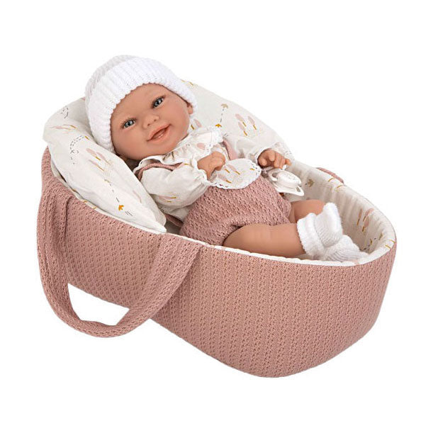 Afbeelding laden in galerijviewer, Elegance babyto babypop roze met draagmand en kussen - 33 cm
