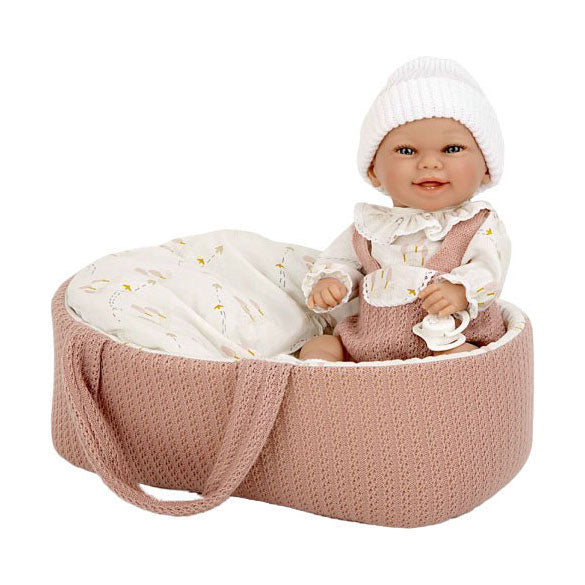 Afbeelding laden in galerijviewer, Elegance babyto babypop roze met draagmand en kussen - 33 cm
