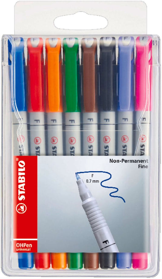 Stabilo ohpen - uitwisbare marker - universal f punt 0,7 mm - etui met 8 kleuren