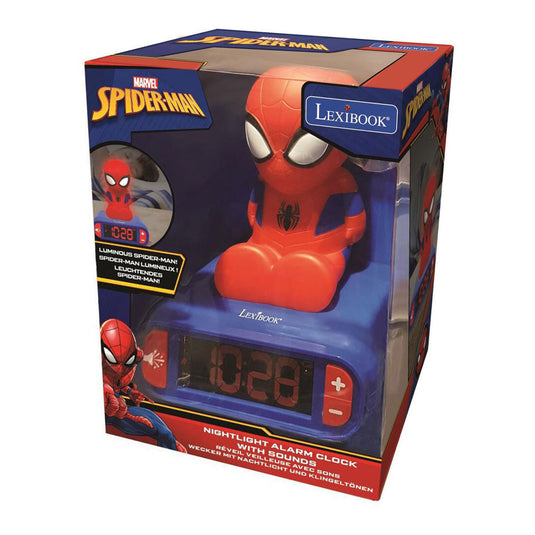 Lexibook wekker met nachtlampje 3d-ontwerp spiderman en geluidseffecten
