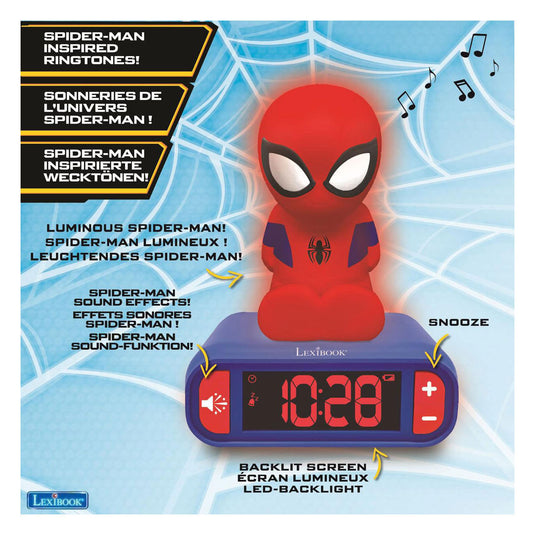 Lexibook wekker met nachtlampje 3d-ontwerp spiderman en geluidseffecten