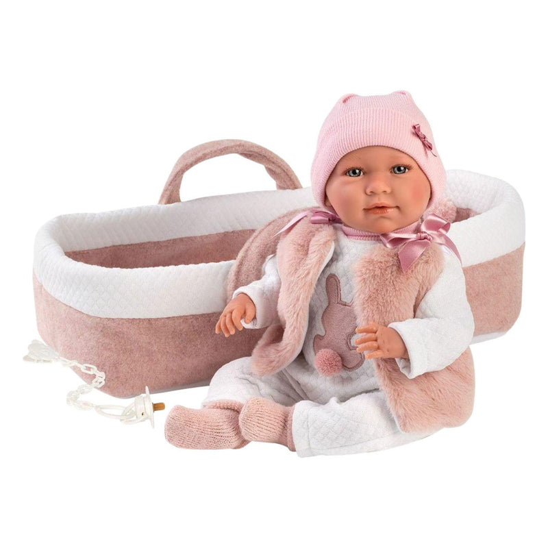 Laden Sie das Bild in Galerie -Viewer, Mimi soft body babypop met reiswieg en speen - 42 cm
