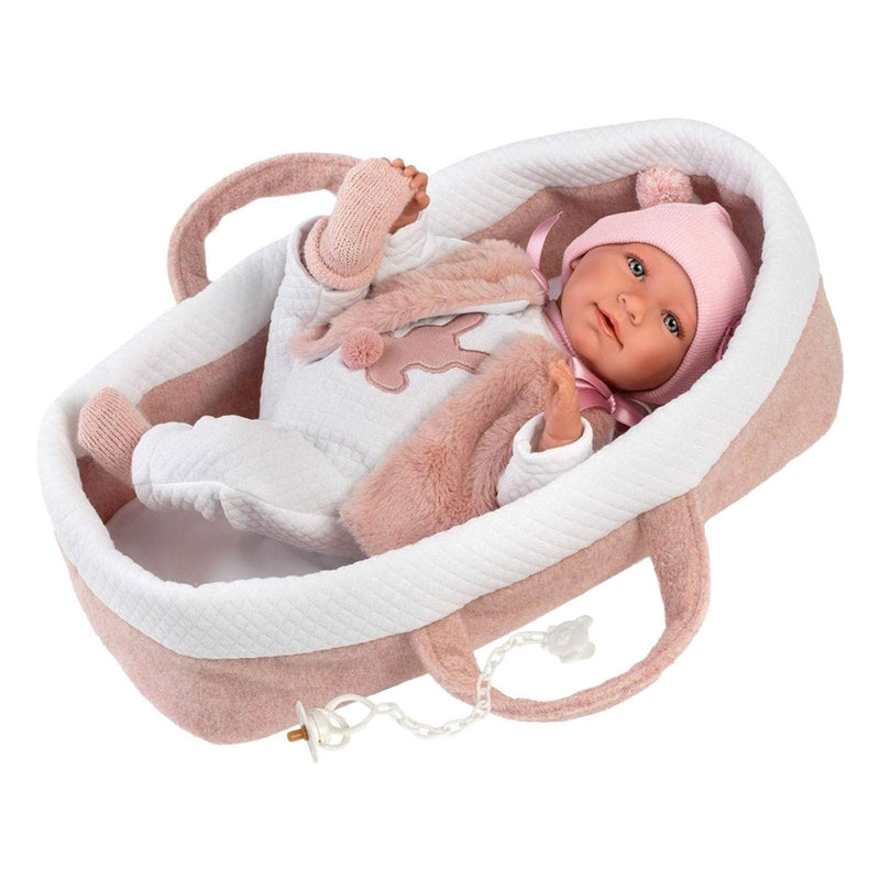 Afbeelding laden in galerijviewer, Mimi soft body babypop met reiswieg en speen - 42 cm

