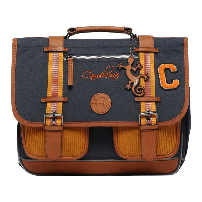 Afbeelding laden in galerijviewer, Caméléon schooltas mustard badges - 38cm
