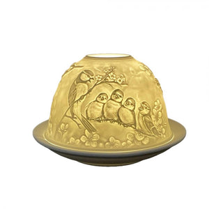 Clayre eef theelichthouder vogels porselein ã˜12x8cm