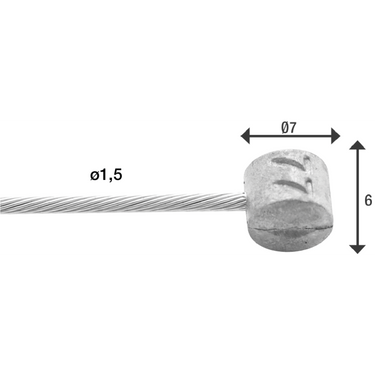 Elvedes rem binnenkabel 2 000 mm 1×19 draads verzinkt ø1,5mm met t-nippel ø7 × 6mm