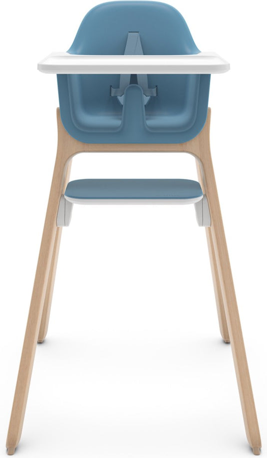 Uppababy ciro caleb - kinderstoel - blauw - hout - verstelbare voetensteun - afneembaar eetblad