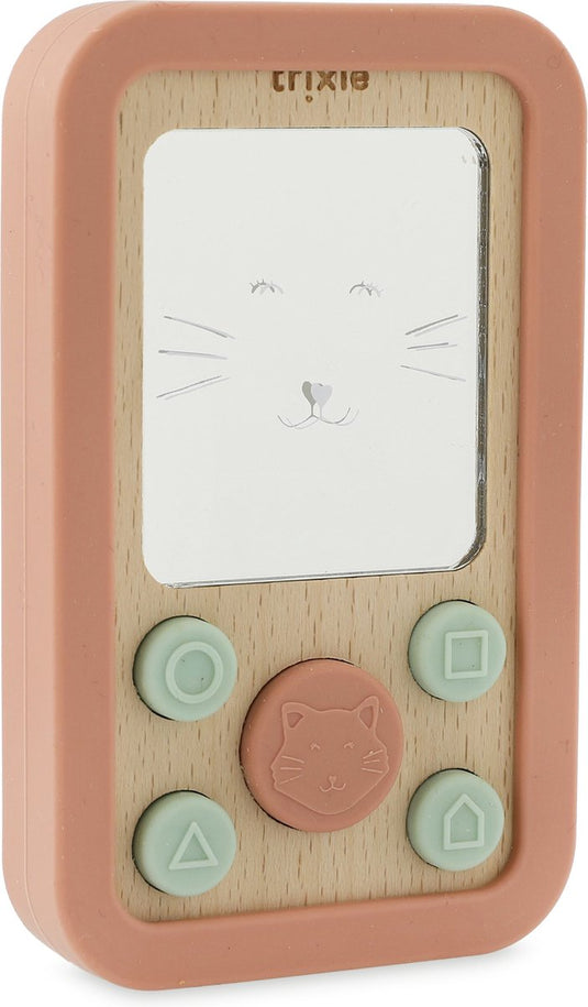 Trixie baby telefoon van hout en silicone - mrs. cat - eerste speelgoed voor baby - kraamcadeau - baby cadeau